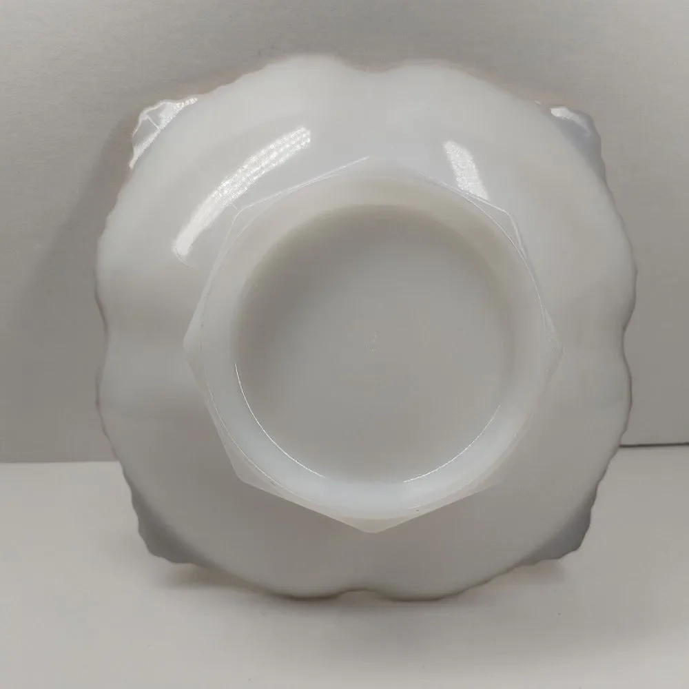 Anchor‎ Hocking Grape Leaves Milk Glass Low Pedestel Square Bowl With Gold Trim